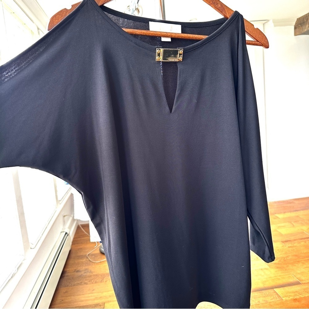 Michael Kors Black Dolman Sleeve Top with Cold Shoulders, stretch jersey knit